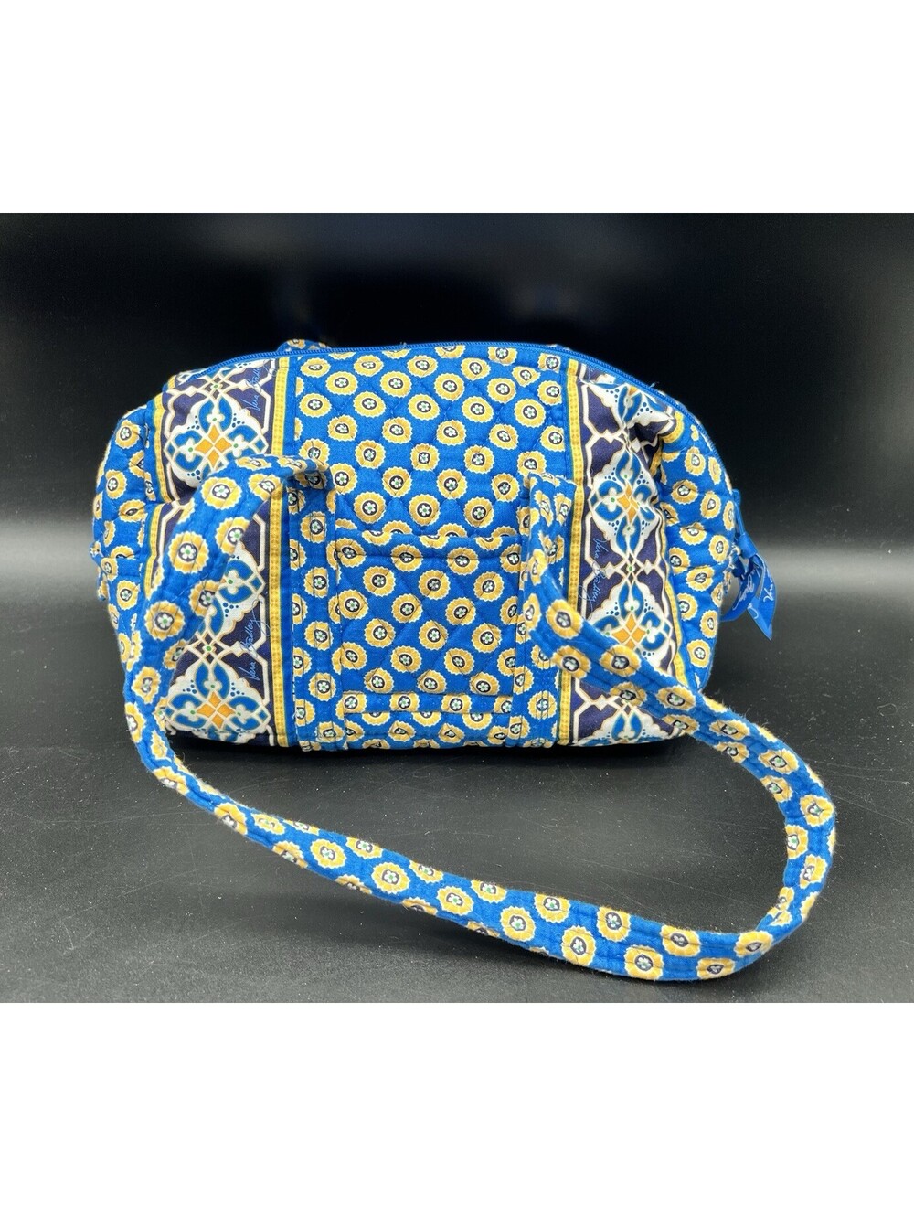 Retired Vera Bradley Rivera Blue Yellow Quilted Shoulder Bag Handbag VG